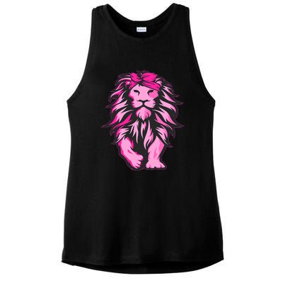 Lion Pink Bandana Breast Cancer Awareness Survivor Warrior Ladies PosiCharge Tri-Blend Wicking Tank