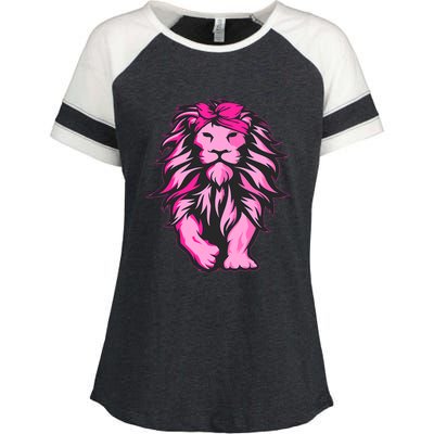 Lion Pink Bandana Breast Cancer Awareness Survivor Warrior Enza Ladies Jersey Colorblock Tee