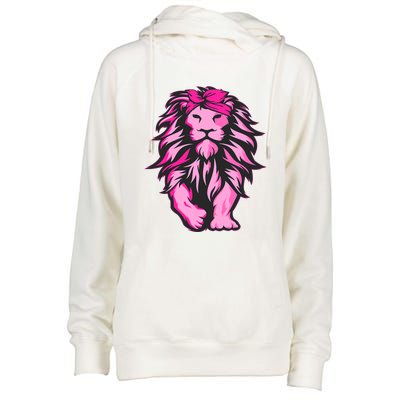 Lion Pink Bandana Breast Cancer Awareness Survivor Warrior Womens Funnel Neck Pullover Hood