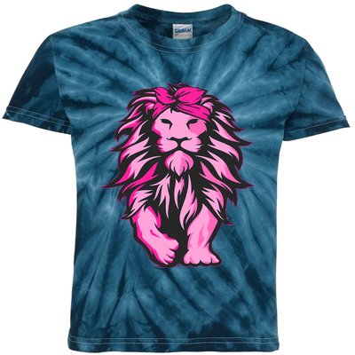 Lion Pink Bandana Breast Cancer Awareness Survivor Warrior Kids Tie-Dye T-Shirt