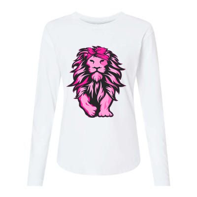 Lion Pink Bandana Breast Cancer Awareness Survivor Warrior Womens Cotton Relaxed Long Sleeve T-Shirt