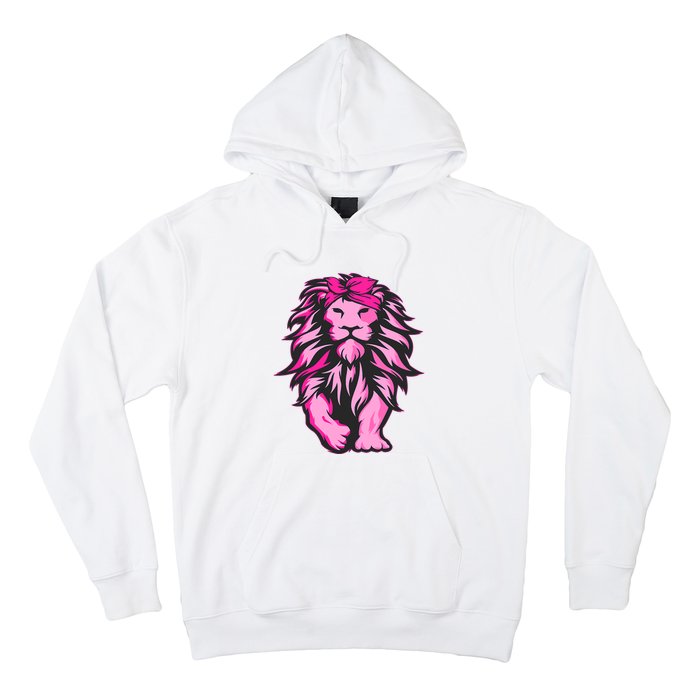 Lion Pink Bandana Breast Cancer Awareness Survivor Warrior Hoodie