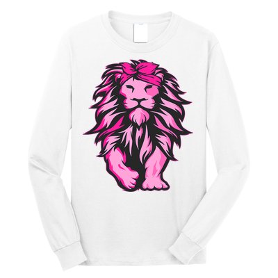 Lion Pink Bandana Breast Cancer Awareness Survivor Warrior Long Sleeve Shirt