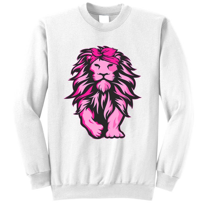 Lion Pink Bandana Breast Cancer Awareness Survivor Warrior Sweatshirt