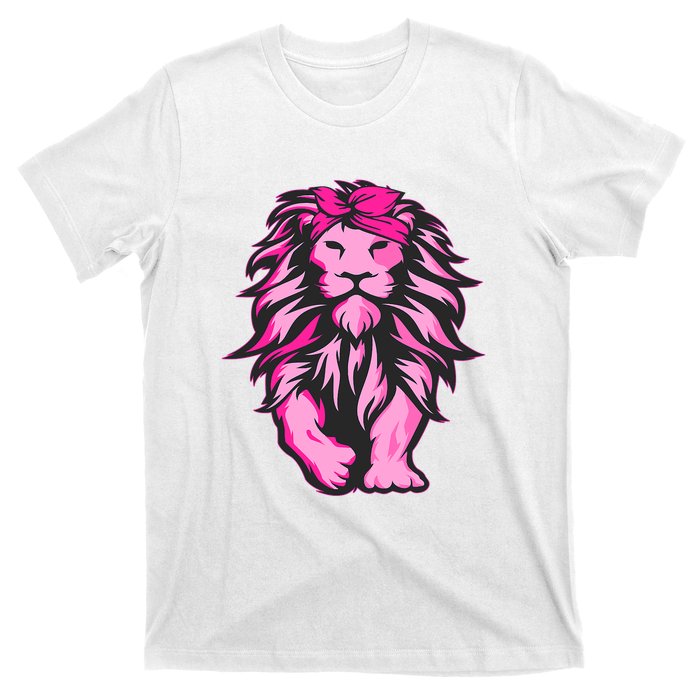 Lion Pink Bandana Breast Cancer Awareness Survivor Warrior T-Shirt