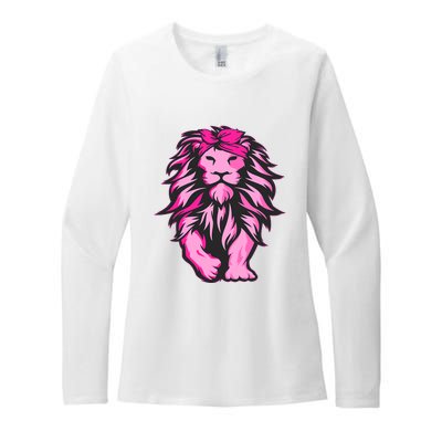 Lion Pink Bandana Breast Cancer Awareness Survivor Warrior Womens CVC Long Sleeve Shirt