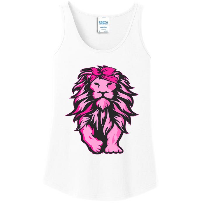 Lion Pink Bandana Breast Cancer Awareness Survivor Warrior Ladies Essential Tank