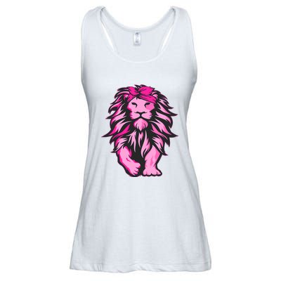 Lion Pink Bandana Breast Cancer Awareness Survivor Warrior Ladies Essential Flowy Tank