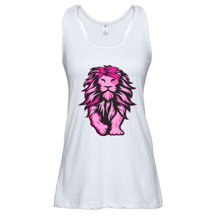 Lion Pink Bandana Breast Cancer Awareness Survivor Warrior Ladies Essential Flowy Tank