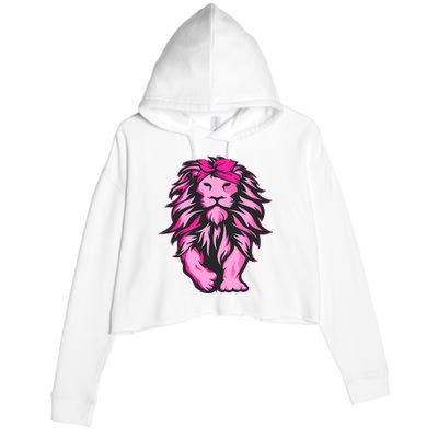 Lion Pink Bandana Breast Cancer Awareness Survivor Warrior Crop Fleece Hoodie