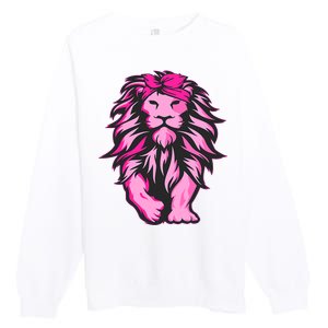 Lion Pink Bandana Breast Cancer Awareness Survivor Warrior Premium Crewneck Sweatshirt