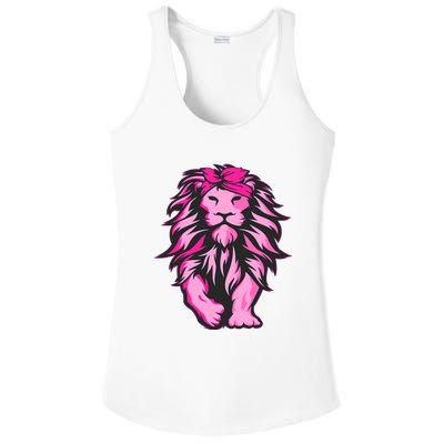 Lion Pink Bandana Breast Cancer Awareness Survivor Warrior Ladies PosiCharge Competitor Racerback Tank