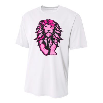 Lion Pink Bandana Breast Cancer Awareness Survivor Warrior Youth Performance Sprint T-Shirt