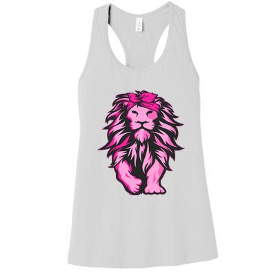 Lion Pink Bandana Breast Cancer Awareness Survivor Warrior Women's Racerback Tank