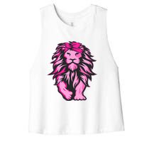 Lion Pink Bandana Breast Cancer Awareness Survivor Warrior Women's Racerback Cropped Tank