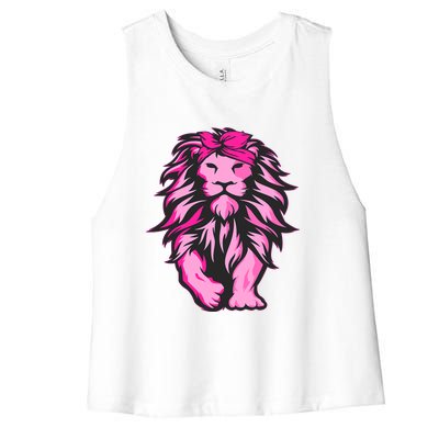 Lion Pink Bandana Breast Cancer Awareness Survivor Warrior Women's Racerback Cropped Tank