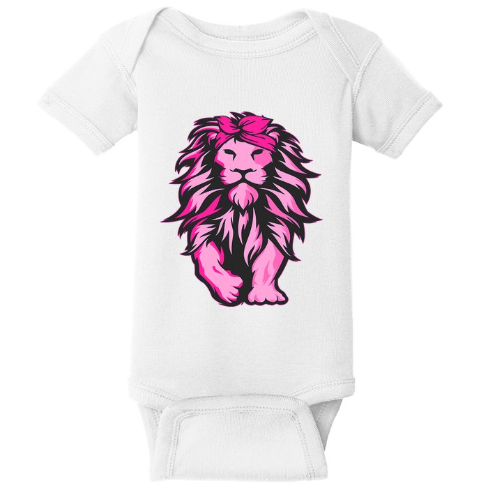 Lion Pink Bandana Breast Cancer Awareness Survivor Warrior Baby Bodysuit