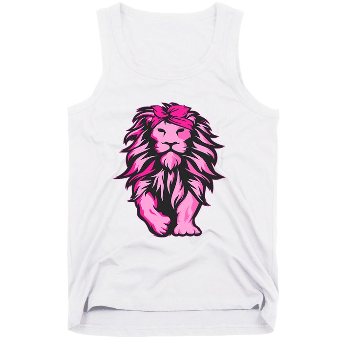 Lion Pink Bandana Breast Cancer Awareness Survivor Warrior Tank Top