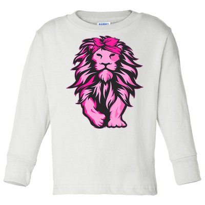 Lion Pink Bandana Breast Cancer Awareness Survivor Warrior Toddler Long Sleeve Shirt