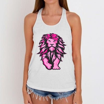 Lion Pink Bandana Breast Cancer Awareness Survivor Warrior Women's Knotted Racerback Tank