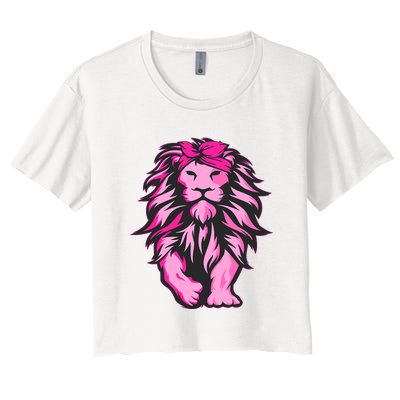 Lion Pink Bandana Breast Cancer Awareness Survivor Warrior Women's Crop Top Tee