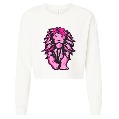 Lion Pink Bandana Breast Cancer Awareness Survivor Warrior Cropped Pullover Crew