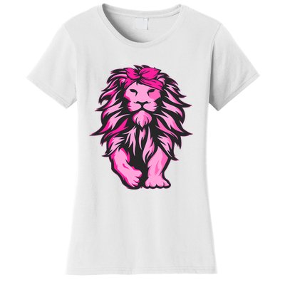 Lion Pink Bandana Breast Cancer Awareness Survivor Warrior Women's T-Shirt