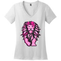 Lion Pink Bandana Breast Cancer Awareness Survivor Warrior Women's V-Neck T-Shirt