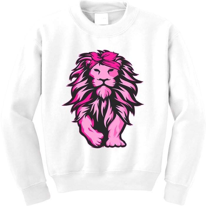 Lion Pink Bandana Breast Cancer Awareness Survivor Warrior Kids Sweatshirt