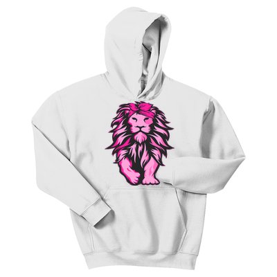 Lion Pink Bandana Breast Cancer Awareness Survivor Warrior Kids Hoodie