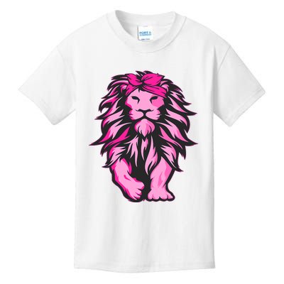 Lion Pink Bandana Breast Cancer Awareness Survivor Warrior Kids T-Shirt