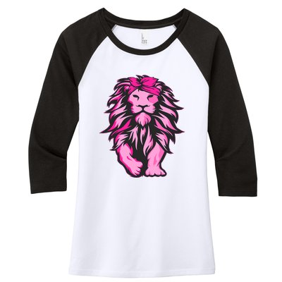 Lion Pink Bandana Breast Cancer Awareness Survivor Warrior Women's Tri-Blend 3/4-Sleeve Raglan Shirt