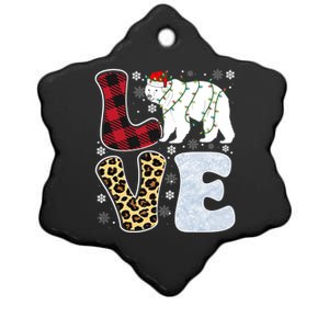 Love Polar Bear Christmas Buffalo Plaid Animal Snowflakes Gift Ceramic Star Ornament