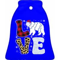 Love Polar Bear Christmas Buffalo Plaid Animal Snowflakes Gift Ceramic Bell Ornament