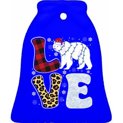 Love Polar Bear Christmas Buffalo Plaid Animal Snowflakes Gift Ceramic Bell Ornament