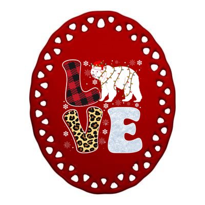 Love Polar Bear Christmas Buffalo Plaid Animal Snowflakes Gift Ceramic Oval Ornament