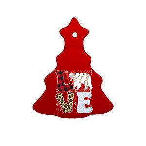 Love Polar Bear Christmas Buffalo Plaid Animal Snowflakes Gift Ceramic Tree Ornament