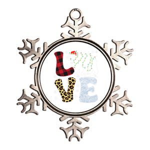 Love Polar Bear Christmas Buffalo Plaid Animal Snowflakes Gift Metallic Star Ornament