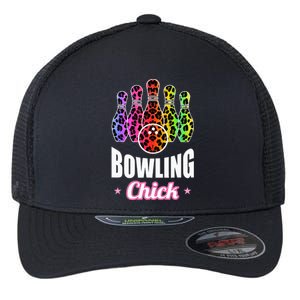 Leopard Print Bowler Chick Bowling Ball Art Flexfit Unipanel Trucker Cap