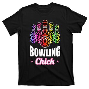 Leopard Print Bowler Chick Bowling Ball Art T-Shirt