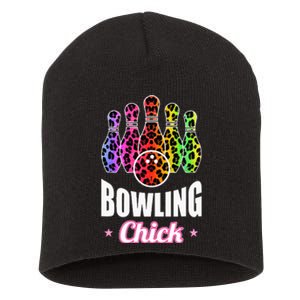 Leopard Print Bowler Chick Bowling Ball Art Short Acrylic Beanie