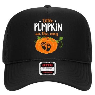 Lil Pumpkin Baby On The Way Pregnancy Announcement Halloween High Crown Mesh Back Trucker Hat