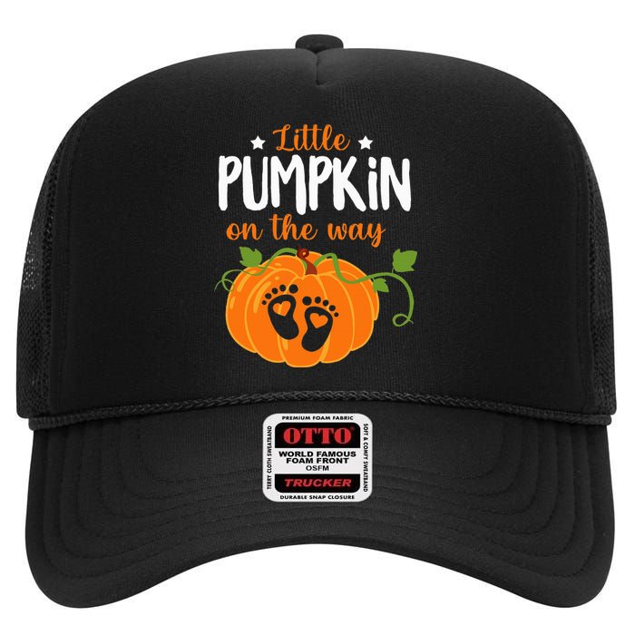 Lil Pumpkin Baby On The Way Pregnancy Announcement Halloween High Crown Mesh Back Trucker Hat