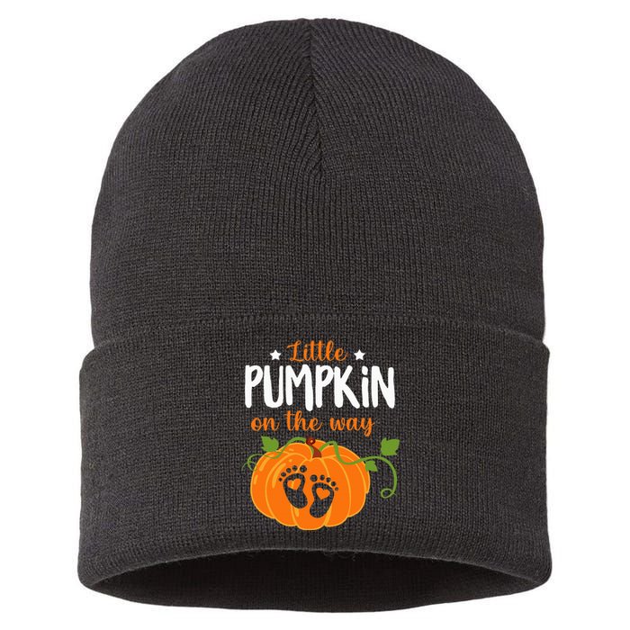 Lil Pumpkin Baby On The Way Pregnancy Announcement Halloween Sustainable Knit Beanie