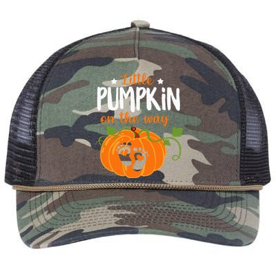 Lil Pumpkin Baby On The Way Pregnancy Announcement Halloween Retro Rope Trucker Hat Cap