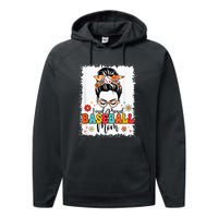 Loud & Proud Baseball Mom Groovy Messy Bun & Bleached Hair Performance Fleece Hoodie