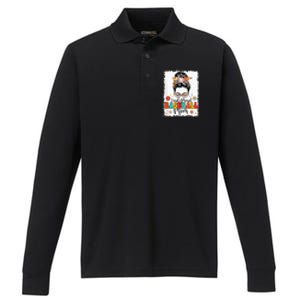 Loud & Proud Baseball Mom Groovy Messy Bun & Bleached Hair Performance Long Sleeve Polo