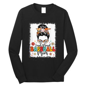 Loud & Proud Baseball Mom Groovy Messy Bun & Bleached Hair Long Sleeve Shirt