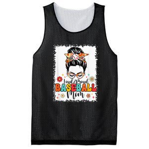 Loud & Proud Baseball Mom Groovy Messy Bun & Bleached Hair Mesh Reversible Basketball Jersey Tank