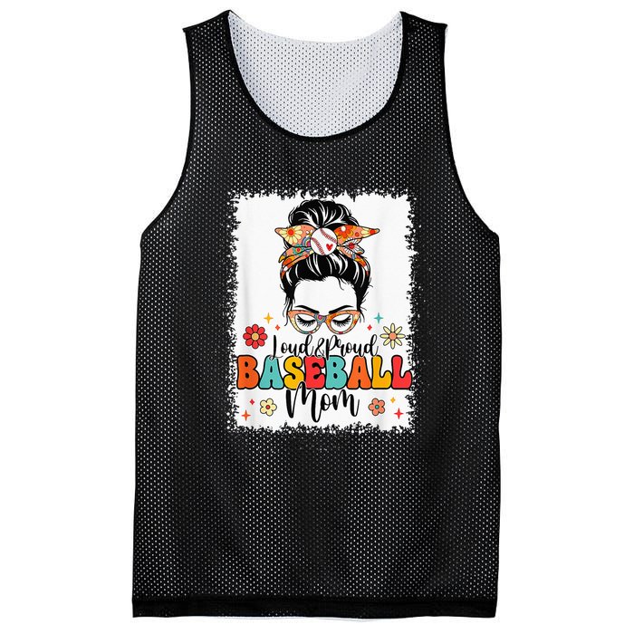 Loud & Proud Baseball Mom Groovy Messy Bun & Bleached Hair Mesh Reversible Basketball Jersey Tank